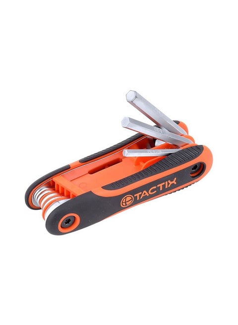 Tactix 8pcs Folding HEX Keys, Portable Allen Wrench Set, Chrome-Vanadium steel, Non-slip bi-material handle for Basic Home Repair and General Applications- 206201 Black/Orange