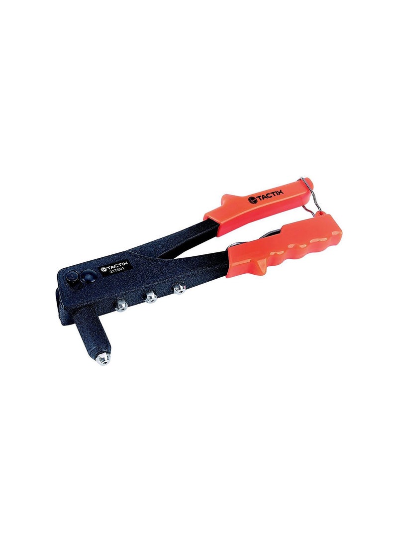 Tactix Tactix Rivet Gun, Manual Rivet Gun Kit, 10-Inch (250mm) with 2.4mm, 3.2mm, 4.0mm, 4.8mm Rivet Compatibility, Heavy Duty, Single Hand Riveter, for Plastic Metal Leather- 217001 Black/Orange 25cm 