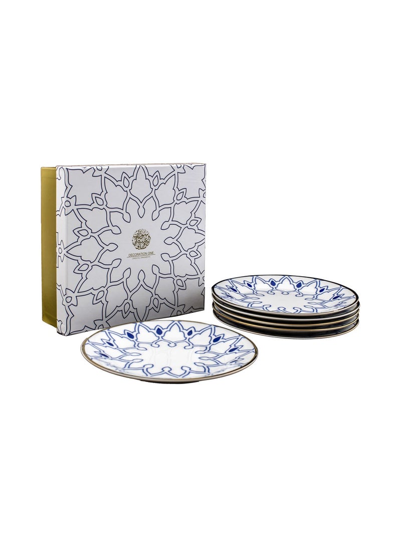 Maysha 6-Piece Dessert Plate Gift Box Set White/Blue 7.5inch 