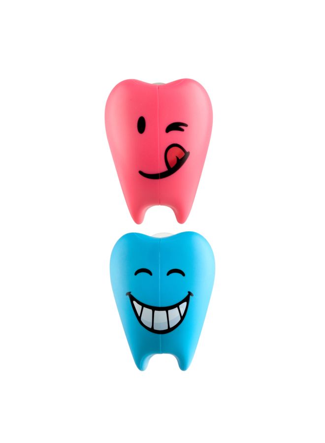 Flipper Flipper Toothbrush Holder Case with Suction Cup, 2 Pcs (Yummy & Glee) Wall Toothbrush Holder with Cover Case for Kids, Blue/Pink- FLR-TF-YUM Multicolour 