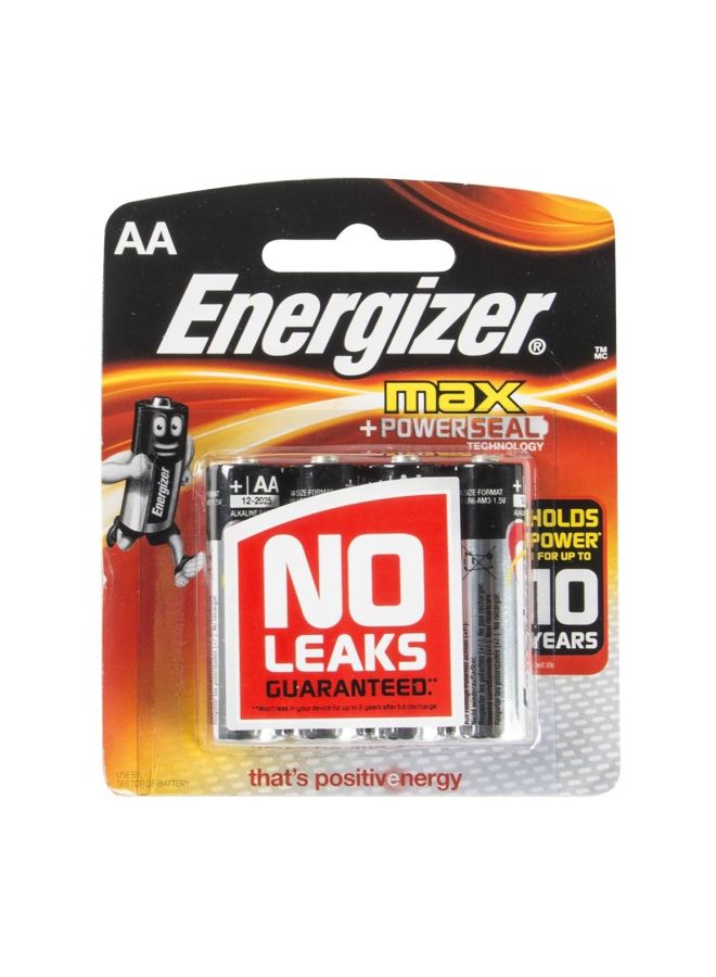 Energizer Pack Of 4 Max Powerseal Technology Batteries Silver/Black