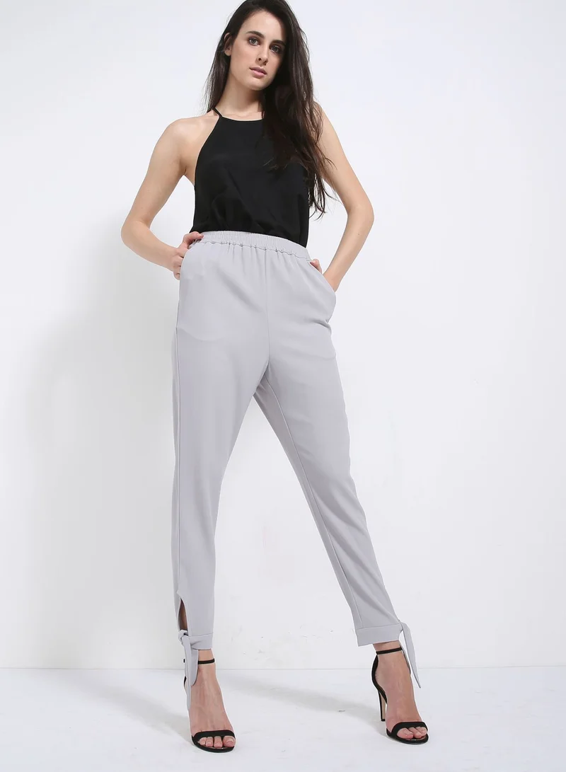 lavish alice Tie Cuff Detail Tailored Joggers Grey