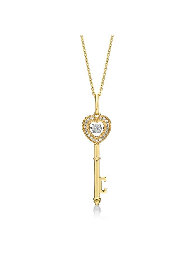 LIALI JEWELLERY 18 Karat Gold Heart Shape Key Pendant with Centre Diamond 