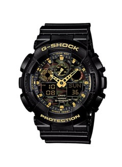 Men's Round Shape Rubber Strap Analog & Digital Wrist Watch - Black - GA-100CF-1A9DR