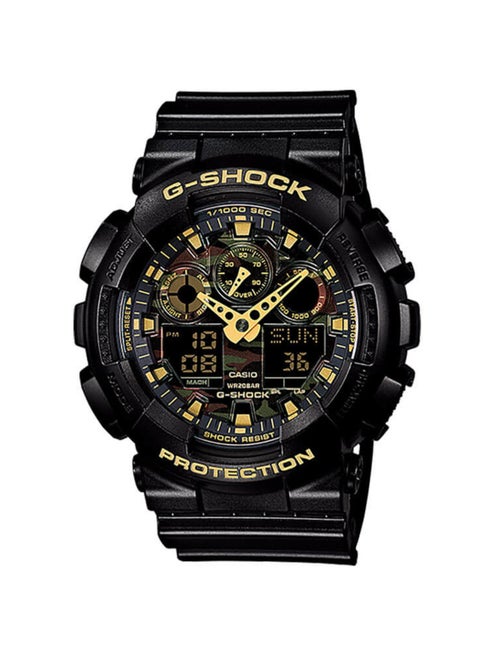 Men's Round Shape Rubber Strap Analog & Digital Wrist Watch - Black - GA-100CF-1A9DR