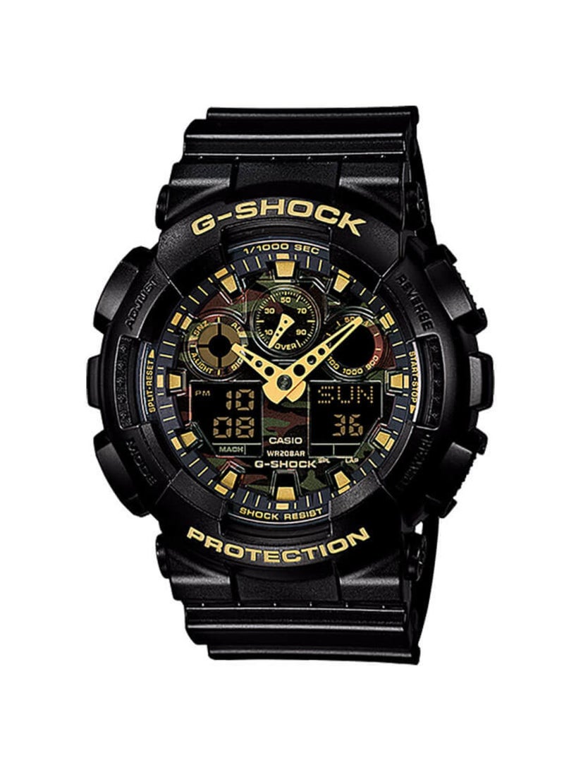 G-SHOCK Men's Round Shape Rubber Strap Analog & Digital Wrist Watch - Black - GA-100CF-1A9DR 