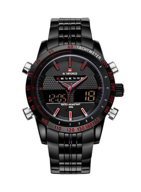 Men's Stainless Steel Analog Quartz Watch NF9024 - 45 mm - Black