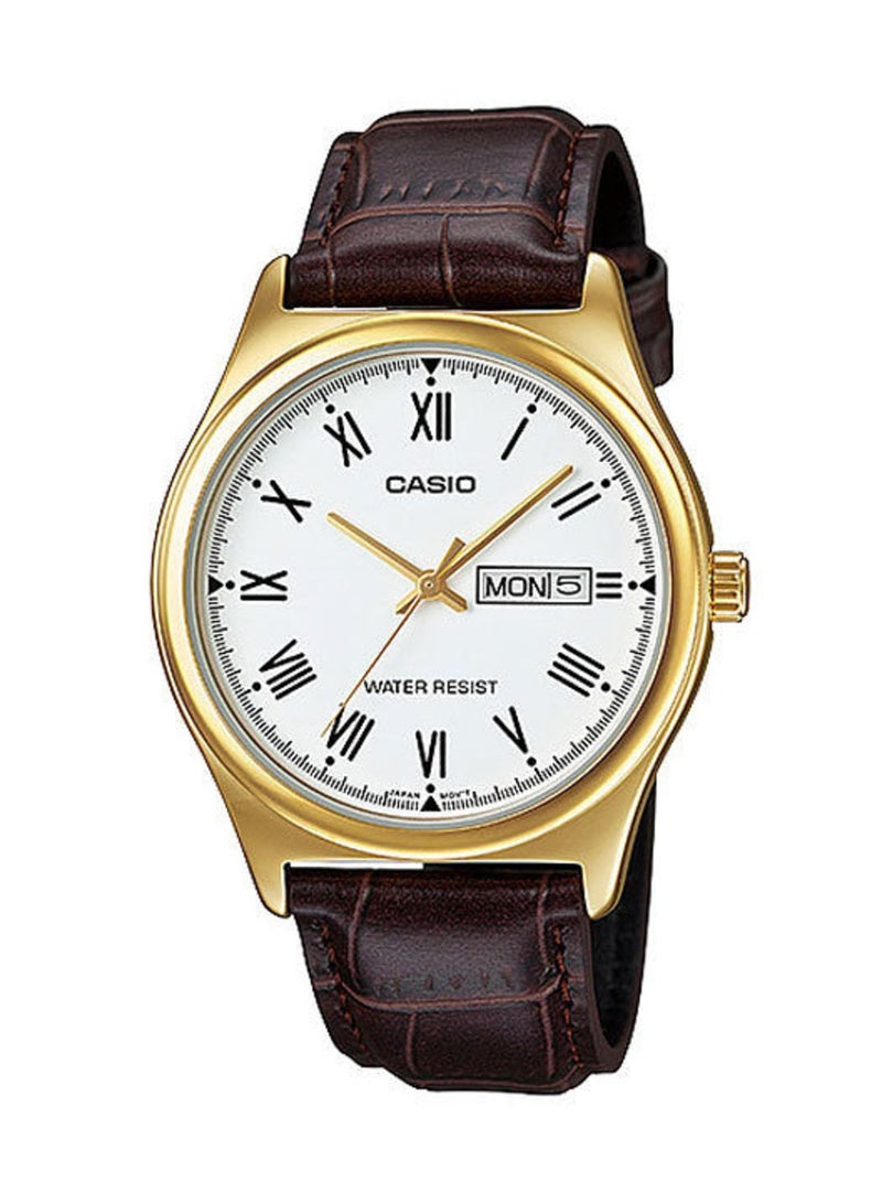 كاسيو ساعة يد بعقارب وسوار من الجلد طراز MTP-V005GL-7AUDF - 40 مم - بني للرجال - Image 1
