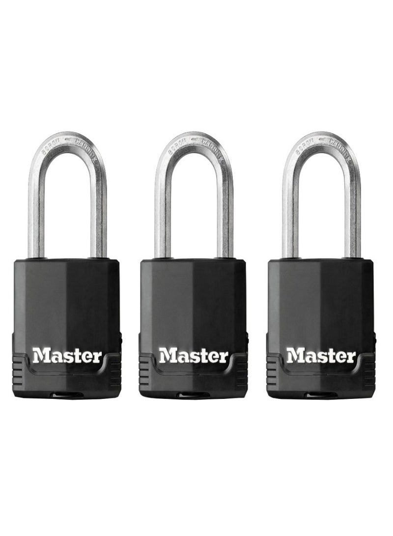 Master Lock Set Of 3 Excell Covered Laminated Steel Padlocks Black 