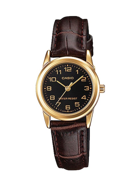 Women's Leather Quartz Analog Watch LTP-V001GL-1BUDF - 25 mm - Dark Brown