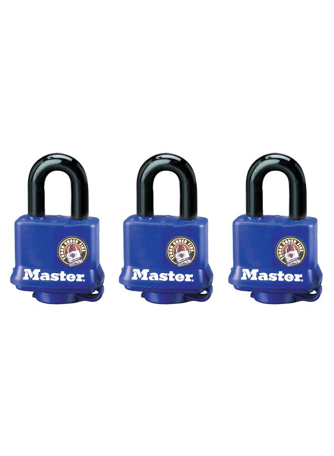 Master Lock Pack of 3 Weather Tough Pad Lock Blue  - Image 1