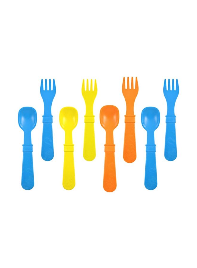 ري بلاي طقم معالق وشوك مكون من 8 قطع أزرق سماوي / برتقالي / أصفر - Image 1