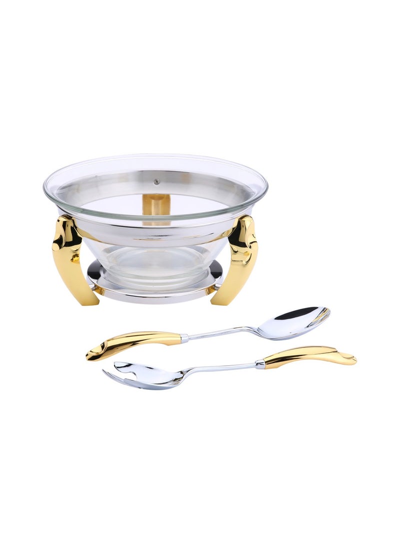 REGENT Lu Salad Bowl Server With Spoons Gold/Silver 30cm  - Image 1