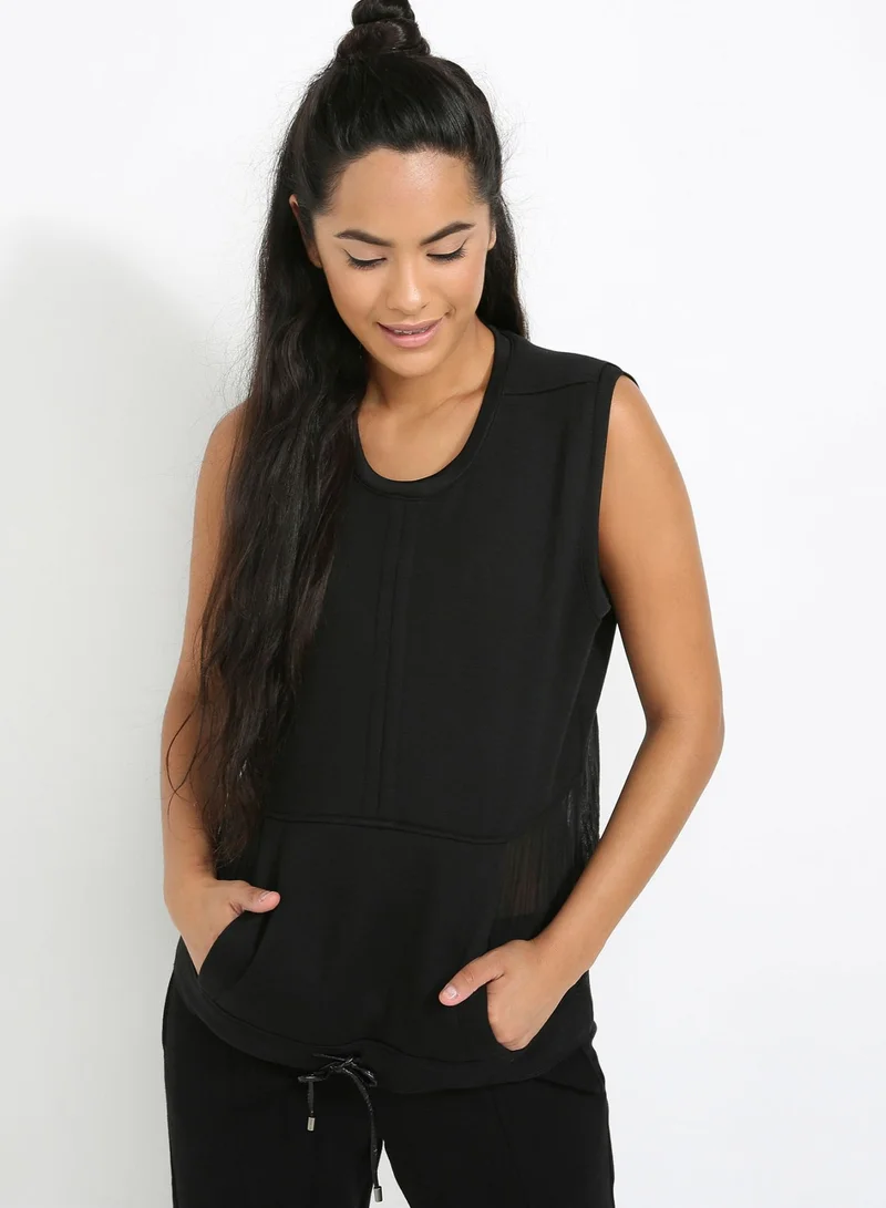 AMOUR LONDON Pleated Sleeveless Pullover Black