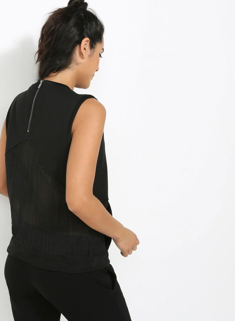 AMOUR LONDON Pleated Sleeveless Pullover Black