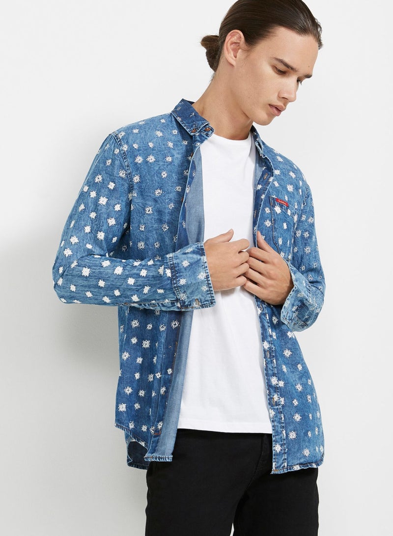 Six Valves Button Down  Printed Shirt Blue  - Image 1