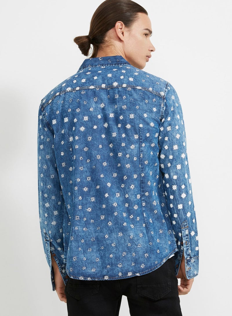 Six Valves Button Down  Printed Shirt Blue  - Image 2