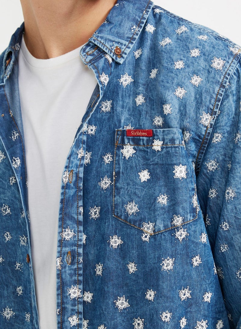 Six Valves Button Down  Printed Shirt Blue  - Image 4