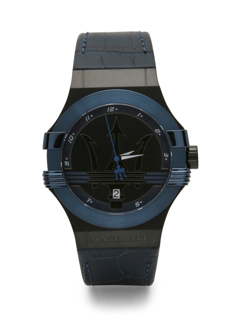 مازيراتي ساعة يد بوتنزا كوارتز بسوارمن جلد التمساح المزين بنقوش بارزة طراز R8851108007 للرجال - Image 1