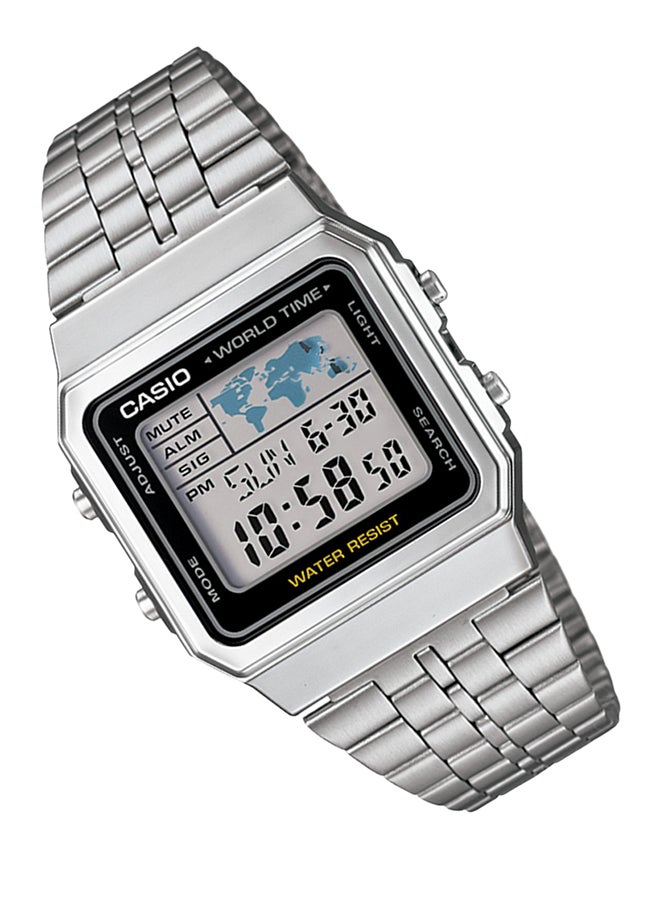 كاسيو ساعة يد رقمية بسوار من الإستانلس ستيل طراز A500WA-1DF مقاس 34 مم - لون فضي للرجال - Image 3