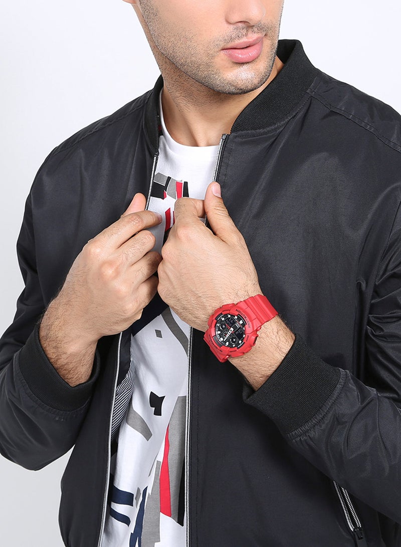 جي شوك ساعة يد رقمية بعقارب وسوار من المطاط بتصميم دائري مقاس 50 مم - لون أحمر - طراز GA-100B-4ADR للرجال - Image 3