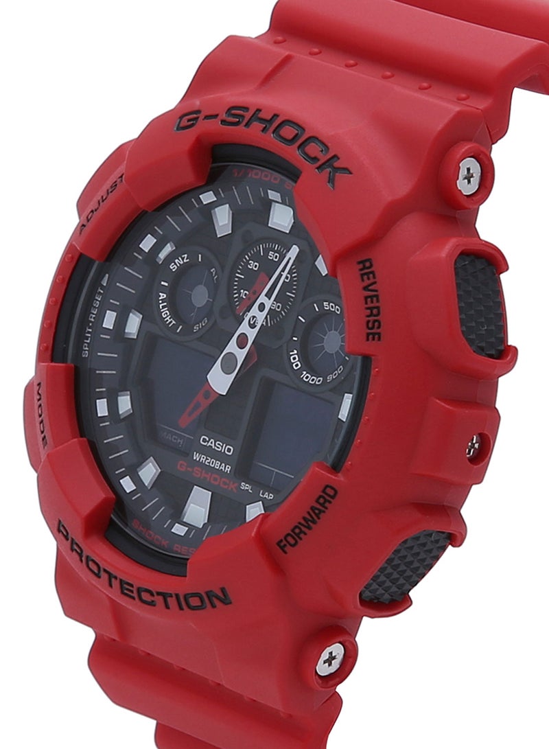 جي شوك ساعة يد رقمية بعقارب وسوار من المطاط بتصميم دائري مقاس 50 مم - لون أحمر - طراز GA-100B-4ADR للرجال - Image 1