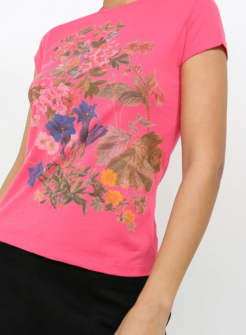 TRUSSARDI Floral Half Sleeve T-Shirt Pink/Green