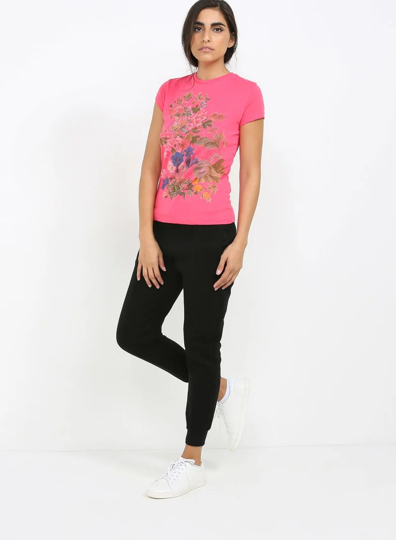 TRUSSARDI Floral Half Sleeve T-Shirt Pink/Green