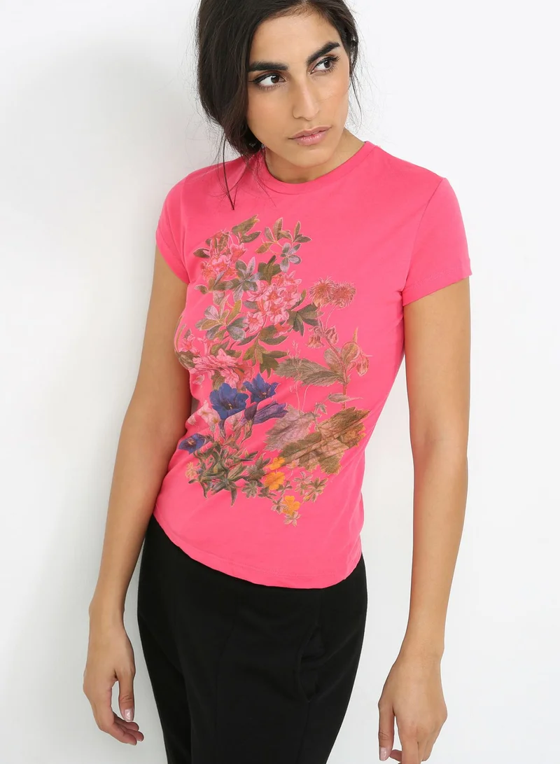 TRUSSARDI Floral Half Sleeve T-Shirt Pink/Green