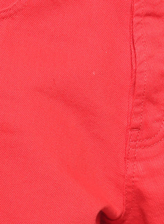 FOREVER 21 Button-Front Denim Shorts Red