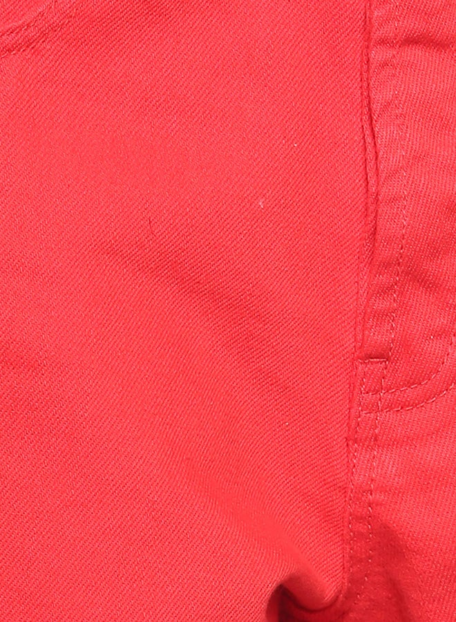 Button-Front Denim Shorts Red