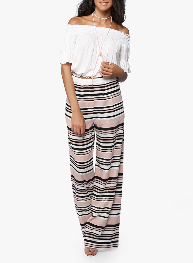 LOST INK Blush Striped Crinkle Wide Leg Pants Black/Pink/White  - Image 3