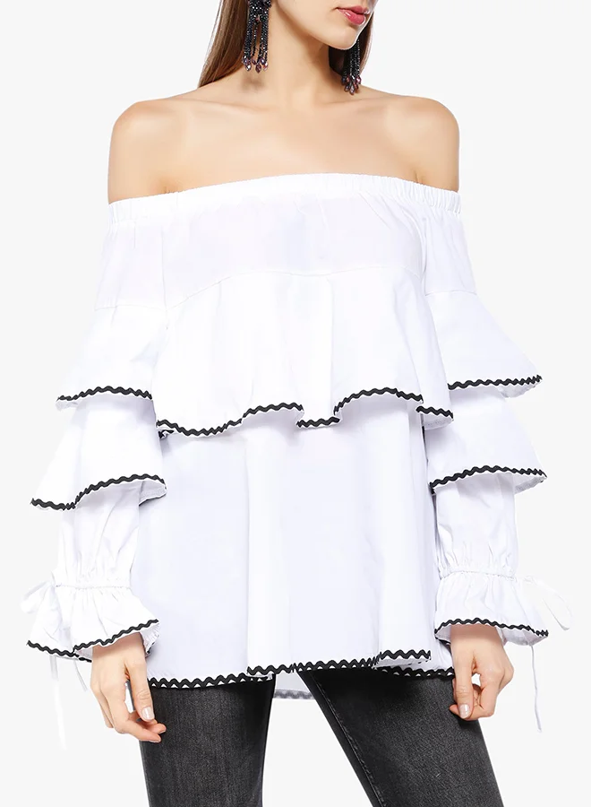 ستوك Ruffle LayeBardot Off Shoulder Top
