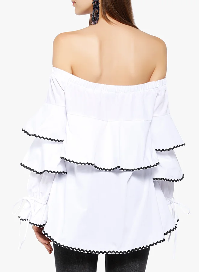 Stock Ruffle LayeBardot Off Shoulder Top White