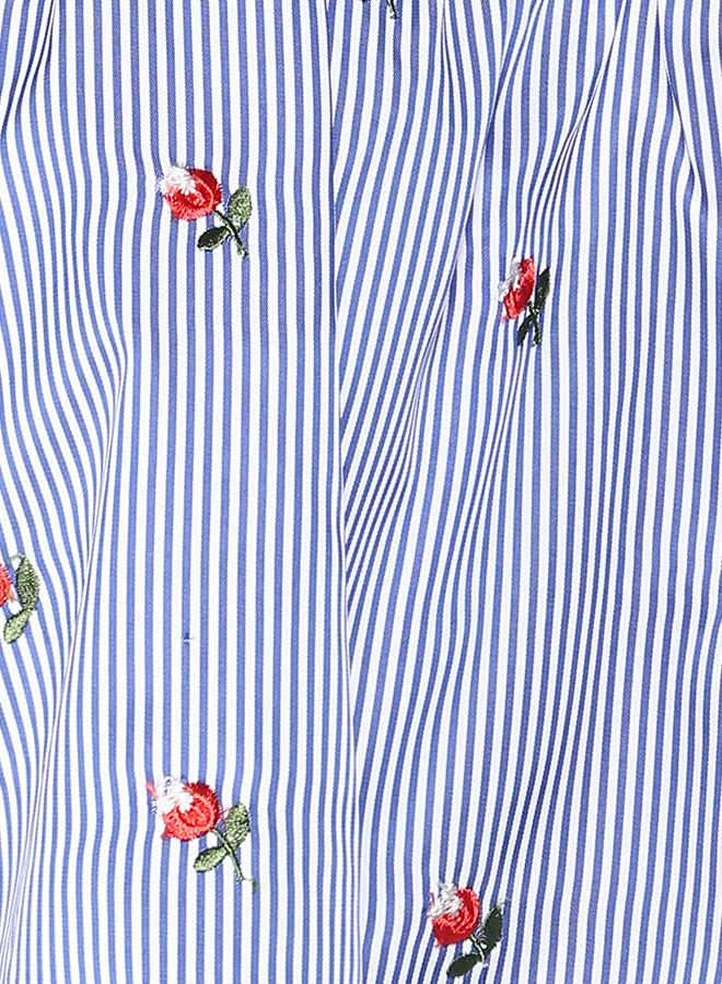 High Streets Embroided Stripe Bardot Cold Shoulder Top Blue