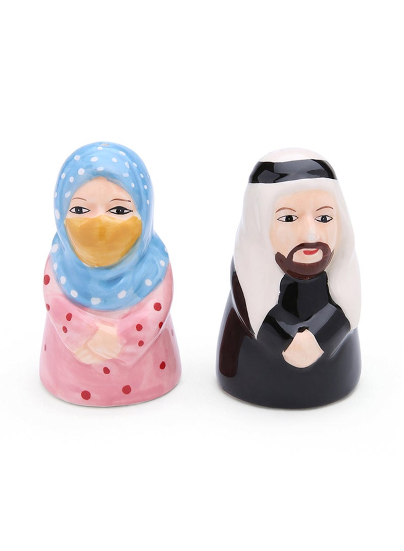 آل جابر رجاجة ملح وفلفل بأشكال رجل وامرأة عرب متعدد الألوان  - Image 1