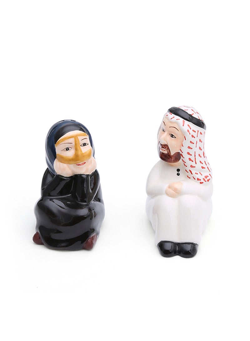 Al Jaber Arab Man And Lady Figurine Salt And Pepper Shaker Black/White  - Image 1