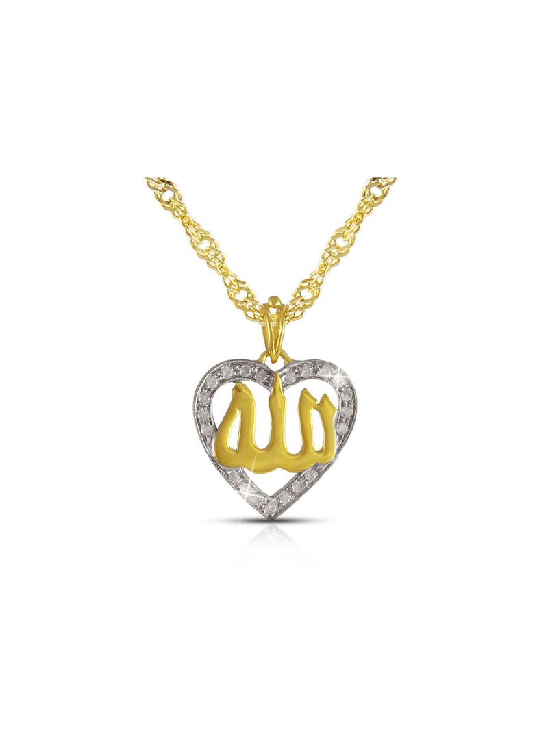 Vera Perla 18K Solid Gold And 0.12Cts Diamonds Heart Allah Necklace  - Image 1