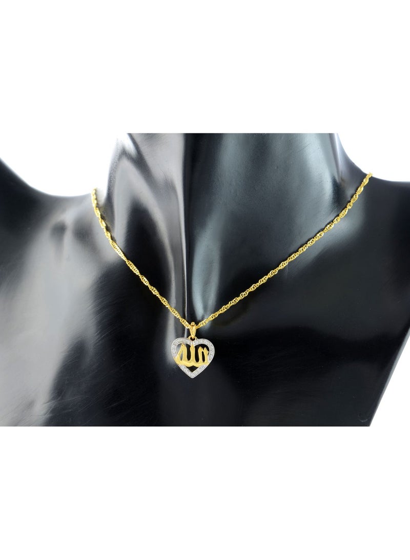 Vera Perla 18K Solid Gold And 0.12Cts Diamonds Heart Allah Necklace  - Image 3