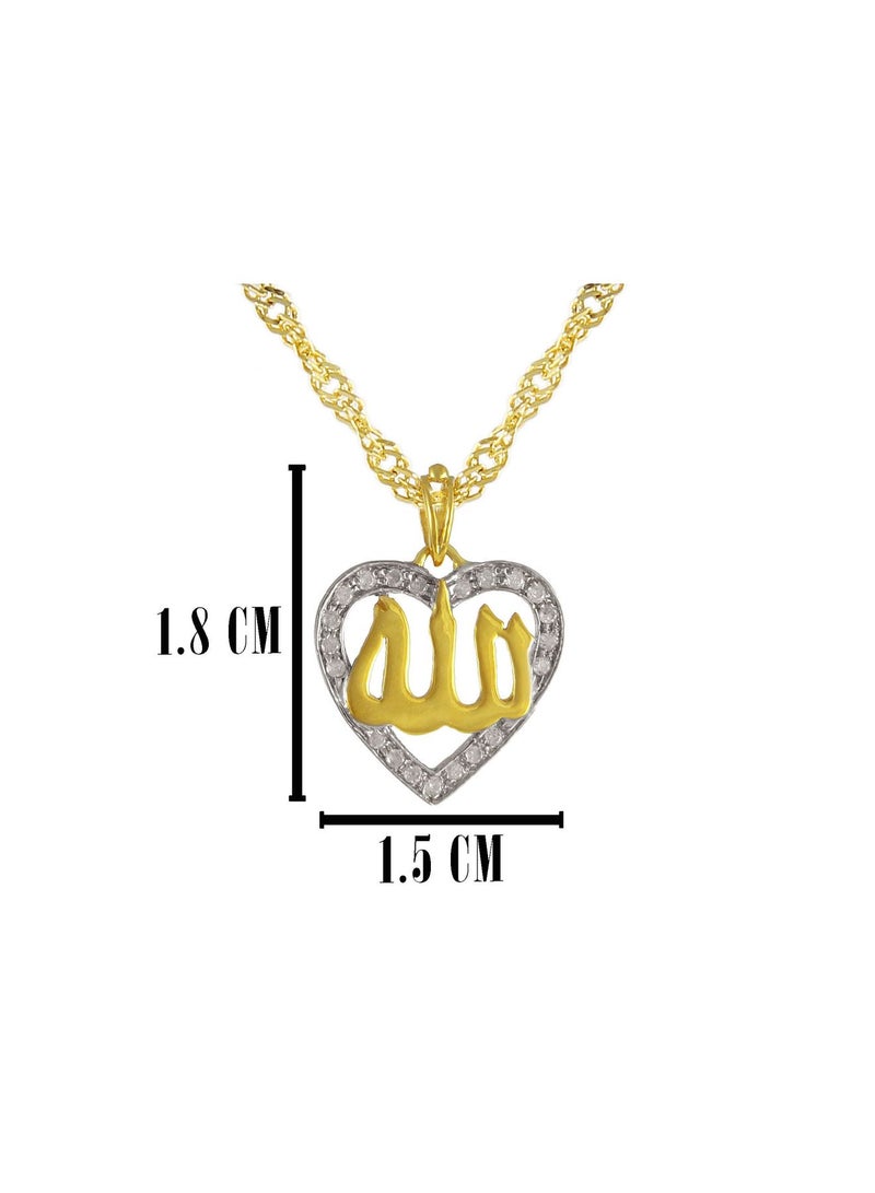 Vera Perla 18K Solid Gold And 0.12Cts Diamonds Heart Allah Necklace  - Image 2