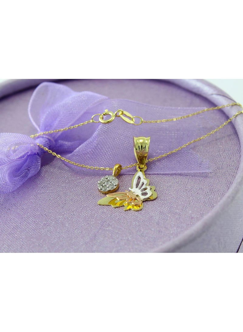 Vera Perla - 18 Karat Gold 0.07 Carat Genuine Diamond Butterfly And Solitaire Necklace - Image 1