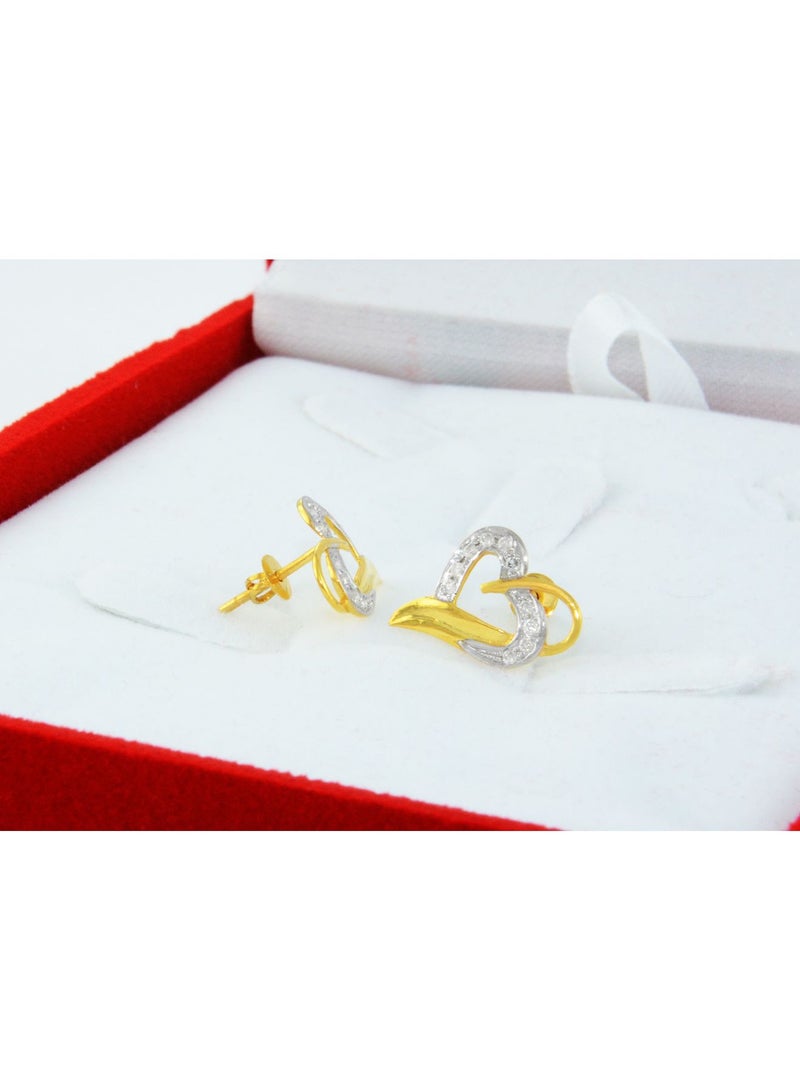 Vera Perla 18K Solid Yellow Gold 0.24Ct Genuine Diamonds Overlapped Heart Earrings  - Image 3