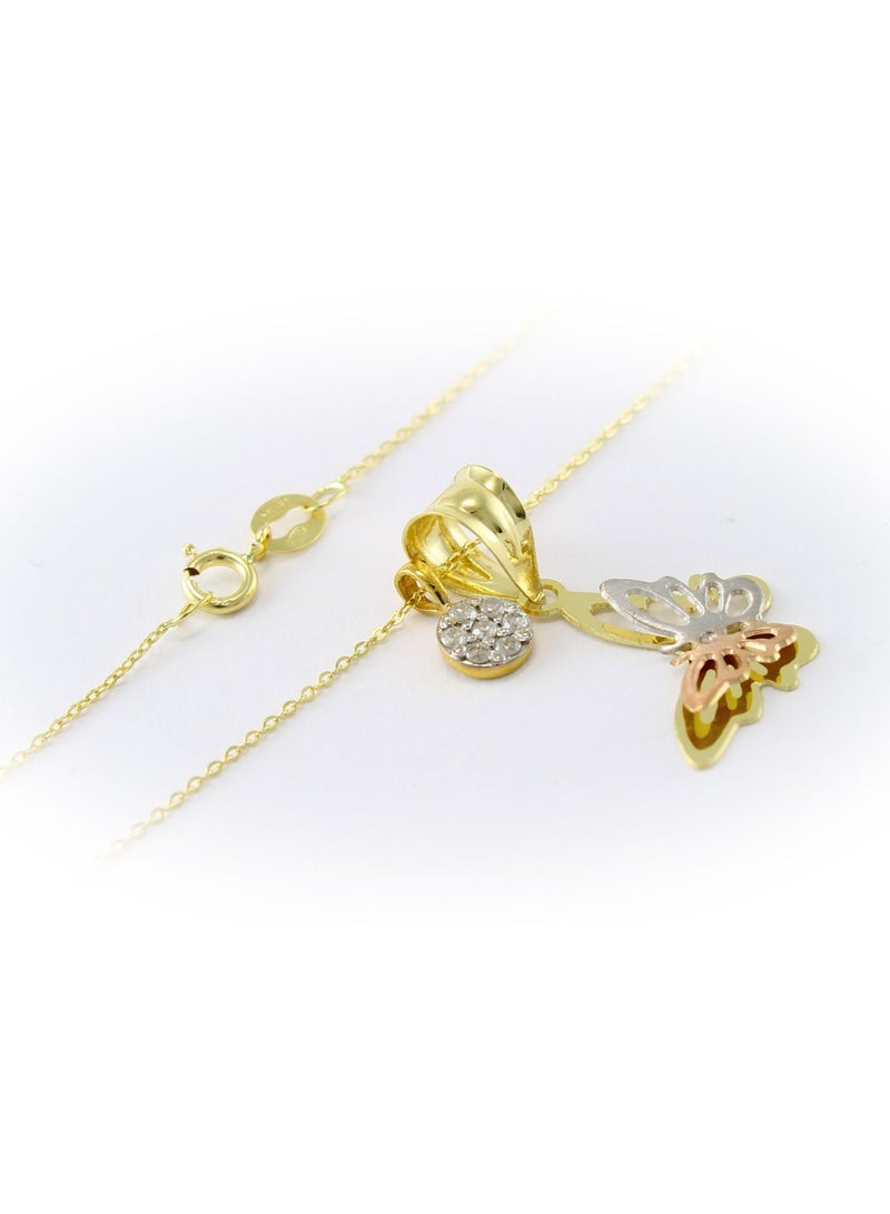 Vera Perla - 18 Karat Gold 0.07 Carat Genuine Diamond Butterfly And Solitaire Necklace - Image 1