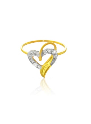 18K Solid Yellow Gold 0.12Ct Genuine Diamonds Overlapped Heart Ring - v1504000493/N11634998A_1