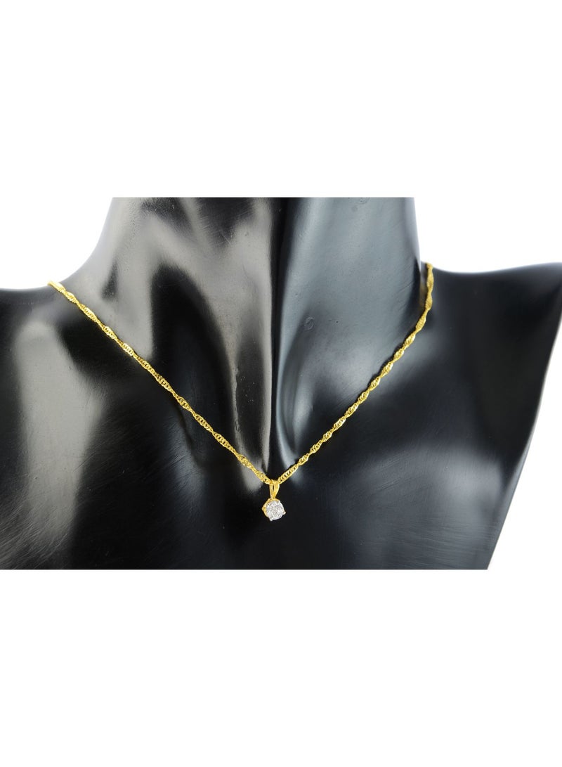 18K Solid Yellow Gold 0.07Cts Genuine Diamonds Twisted Solitaire Necklace