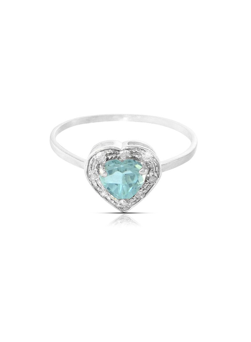 Vera Perla 18K Solid Gold 0.6Ct Genuine Heart Cut Sky Blue Topaz 0.08Ct Genuine Diamonds Ring  - Image 1