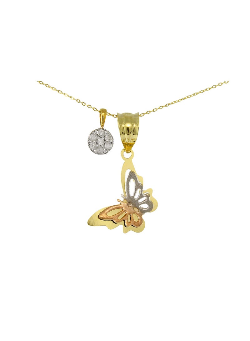 Vera Perla - 18 Karat Gold 0.07 Carat Genuine Diamond Butterfly And Solitaire Necklace - Image 1