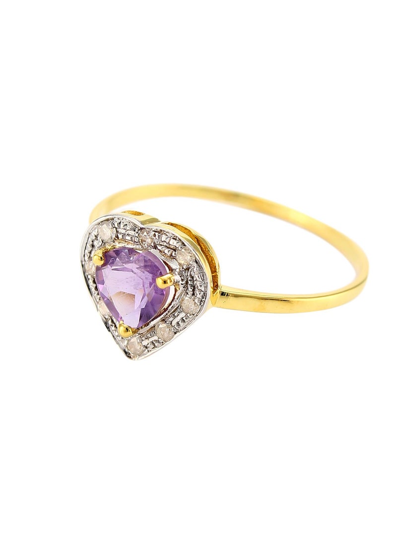 Vera Perla 18K Solid Gold 0.6Ct Genuine Heart Cut Amethyst 0.08Ct Genuine Diamonds Ring  - Image 2