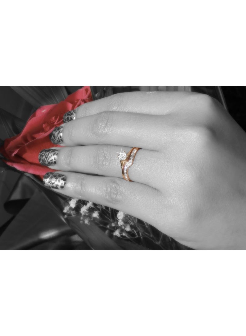 Vera Perla 18K Solid Yellow Gold 0.14Cts Genuine Diamonds Twisted Engagement Rings Set  - Image 3