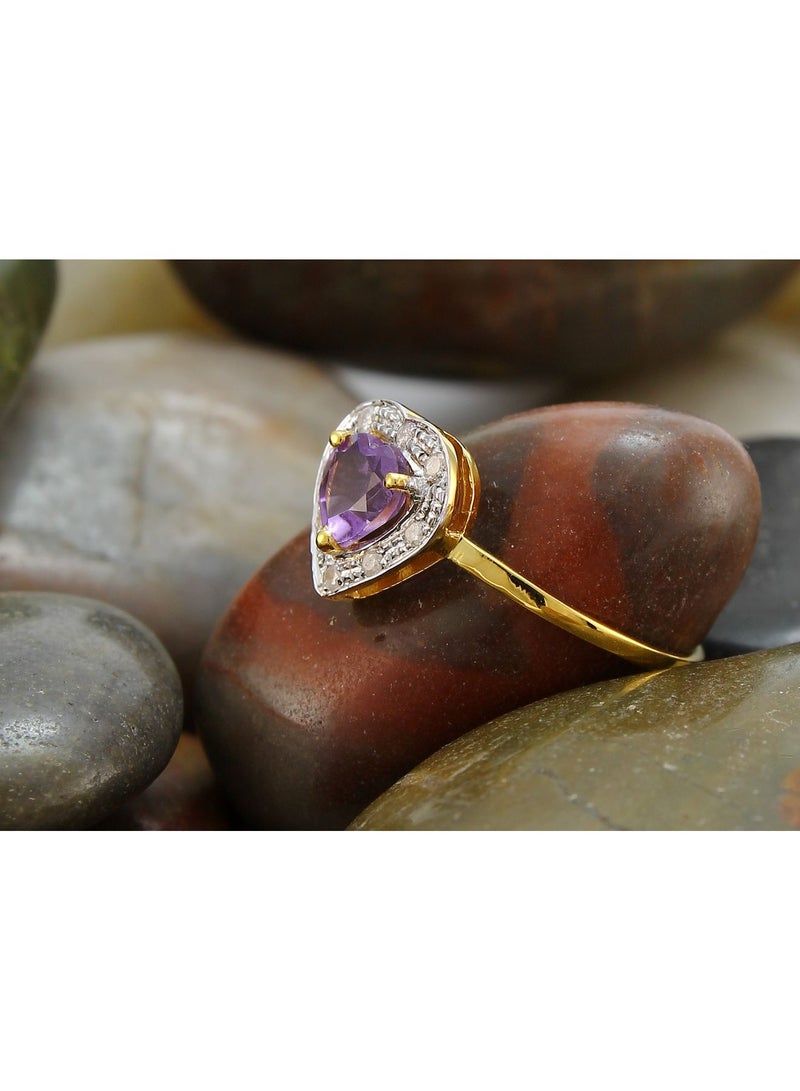 Vera Perla 18K Solid Gold 0.6Ct Genuine Heart Cut Amethyst 0.08Ct Genuine Diamonds Ring  - Image 3